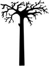 Old witch fairy tale tree. Black figure shilouette on transparent.