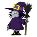 Old witch in a hat and with a magic broom