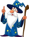 Old Wizard Cartoon Character With A Cane Pointing