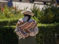 Old woman in andes town village Achoma wearing traditional indigenous handwoven colorful dress costume Colca Canyon Peru Royalty Free Stock Photo