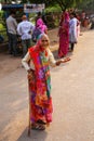 Old woman begging in the street of Fatehpur Sikri, Uttar Pradesh, India