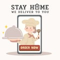 Old woman chef,online food delivery.grandma,granny,grandmom.Stay at home, We deliver to you.