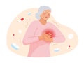 Old woman chest ache. Heart stroke or lung attack of elderly person, grandma with cardiovascular disease cardiology
