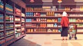 An old woman choosing products in a supermarket. Senior elderly woman shopping in a hypermarket. Woman shopper with Royalty Free Stock Photo