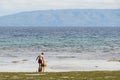 Old Woman Collectin Shells and Crabs on Beach in Bohol, Philippines