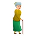 Old woman with crutch icon, cartoon style Royalty Free Stock Photo