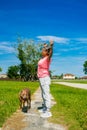 OLD WOMAN DOING EXERCISE ALONE Royalty Free Stock Photo