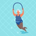 Old woman doing exercise with swimming pool noodle in her hands. Royalty Free Stock Photo