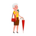 Old Woman Drinking Energy Coffee Outdoor Vector