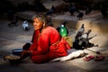 Old woman of Durbar Square, Kathmandu, Nepal Royalty Free Stock Photo