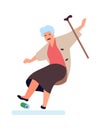 Old woman falling down. Senior stumble over trash and loosing balance Royalty Free Stock Photo