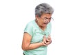 Old woman felt heart ache on white background