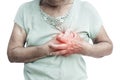 Old woman felt heart ache on white background