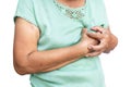 Old woman felt heart ache on white background