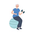 old woman with fitness dumbbell