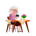 Old Woman Grandma Playing On Smartphone Vector