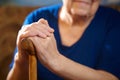 Old woman hands with cane Royalty Free Stock Photo