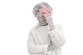 Old woman headache on white background