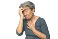 Old woman headache on white background