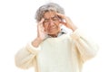 Old woman headache on white background