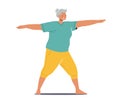 Old Woman Healthy Sport Life, Aerobics or Pilates Workout Training Class. Senior Female Character in Sports Wear Fitness