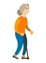Old Woman Holding Cane, Walking Grandma Vector