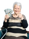 Old woman holding money in hands Royalty Free Stock Photo