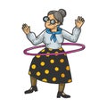 Old woman Hula hoop sketch vector Royalty Free Stock Photo