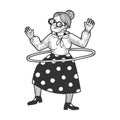 Old woman Hula hoop sketch vector Royalty Free Stock Photo