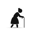 Old woman icon, vector. Grandmother silhouette, side view, on white background