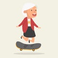 Old woman jump skateboard character