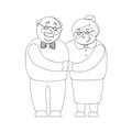 Old woman and old man couple embrace affectionately. Feeling happy of granddaddy and grandmother retirement Age. Vector illustrati Royalty Free Stock Photo