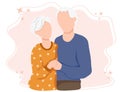 Old woman and old man couple embrace affectionately. Feeling happy of grandpa and grandmother retirement Age. Family relationships