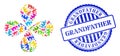 Grandfather Grunge Seal and Old Woman Multicolored Swirl Abstract Flower