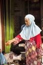 old woman Muslim at the market, village Toyopakeh, Nusa Penida June 24. 2015 Indonesia