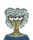 Old Woman Portrait Caricature Drawing Royalty Free Stock Photo