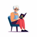 old woman reading book vector flat minimalistic isolated illustration Royalty Free Stock Photo