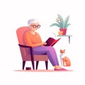 old woman reading book vector flat minimalistic isolated illustration Royalty Free Stock Photo