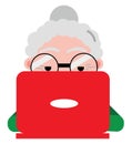 Old woman with red laptop, icon