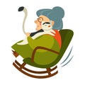 Old woman on retirement sitting in wooden rocking chair