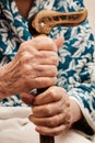 Old woman's hand holding a stick Royalty Free Stock Photo