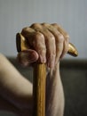 Old woman`s hand holding walking stick Royalty Free Stock Photo