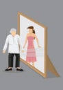 Old Woman Sees Herself as Young Woman in Mirror Cartoon Vector I