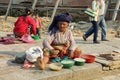 Old woman selling corn in front of Durbar Square of Kathmandu in Nepal Royalty Free Stock Photo