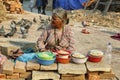 Old woman selling corn in front of Durbar Square of Kathmandu in Nepal Royalty Free Stock Photo