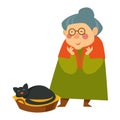 Old woman, senior person looking at sleeping cat Royalty Free Stock Photo