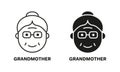 Old Woman, Senior Person Silhouette and Line Icon Black Set. Happy Elder Lady Pictogram. Old Grandmother Symbol
