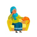 Old Woman Sit In Armchair And Talk On Phone Vector Royalty Free Stock Photo