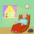 Old woman sitting in a rocking chair in a room