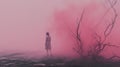 Macabre Romanticism: A Woman Standing In Pink Fog